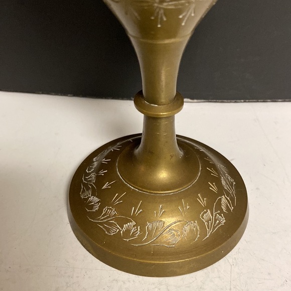 Brass Round Upright Vase Floral Etching’s India Table Top 10”H - Picture 6 of 12